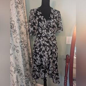 Calvin Klein Black Floral Wrap Midi Dress
